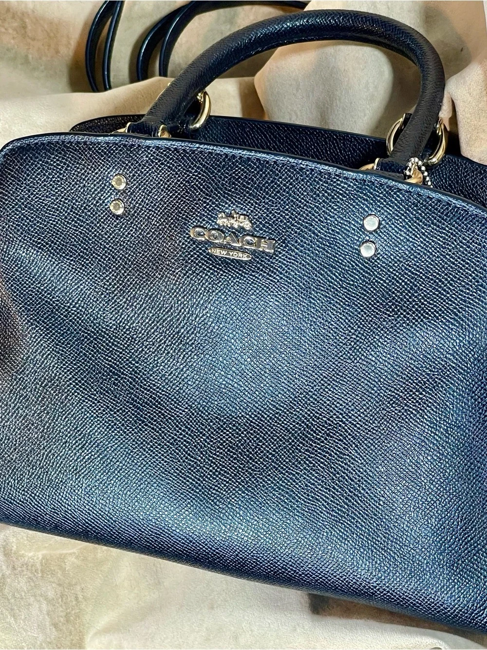 Coach Black Leather Satchel with Removable Strap and Gold Hardware